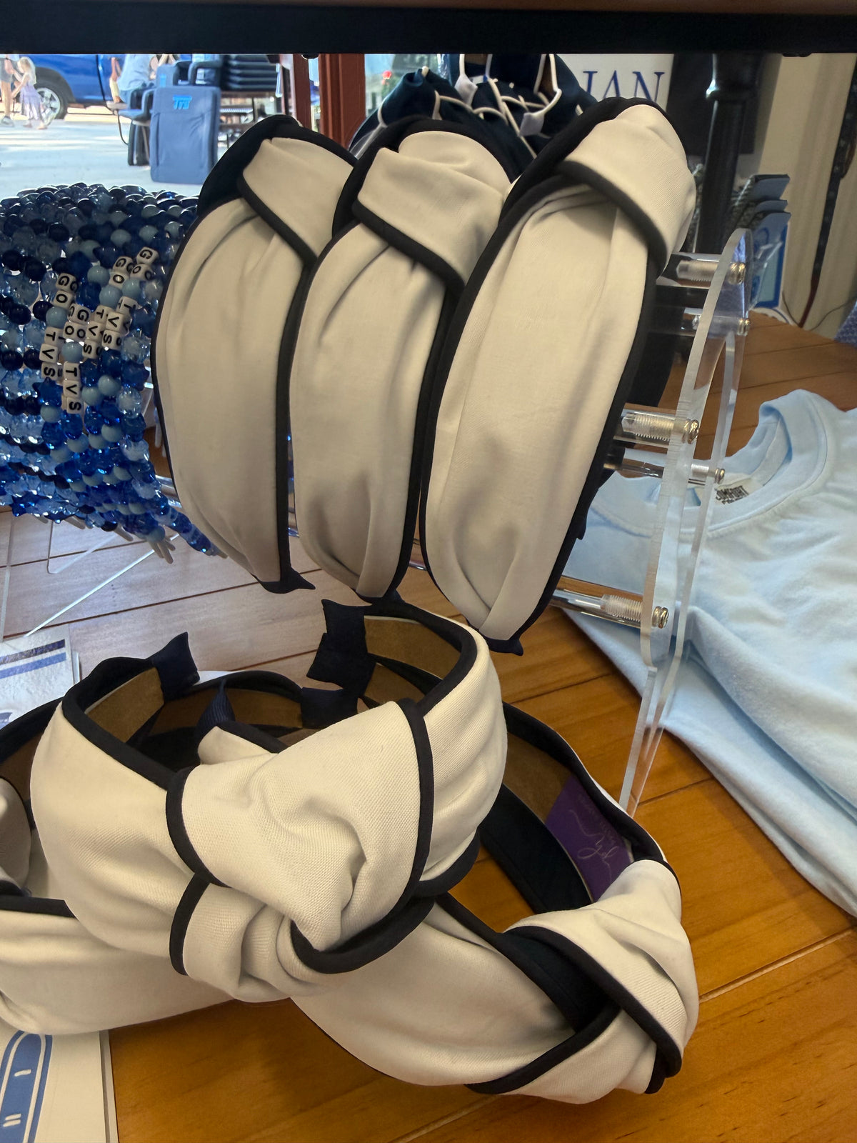 White with Navy Piping Headband