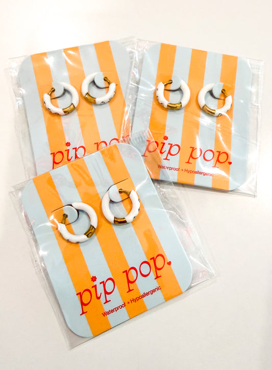 Enamel Diamond Hoop Earrings - White