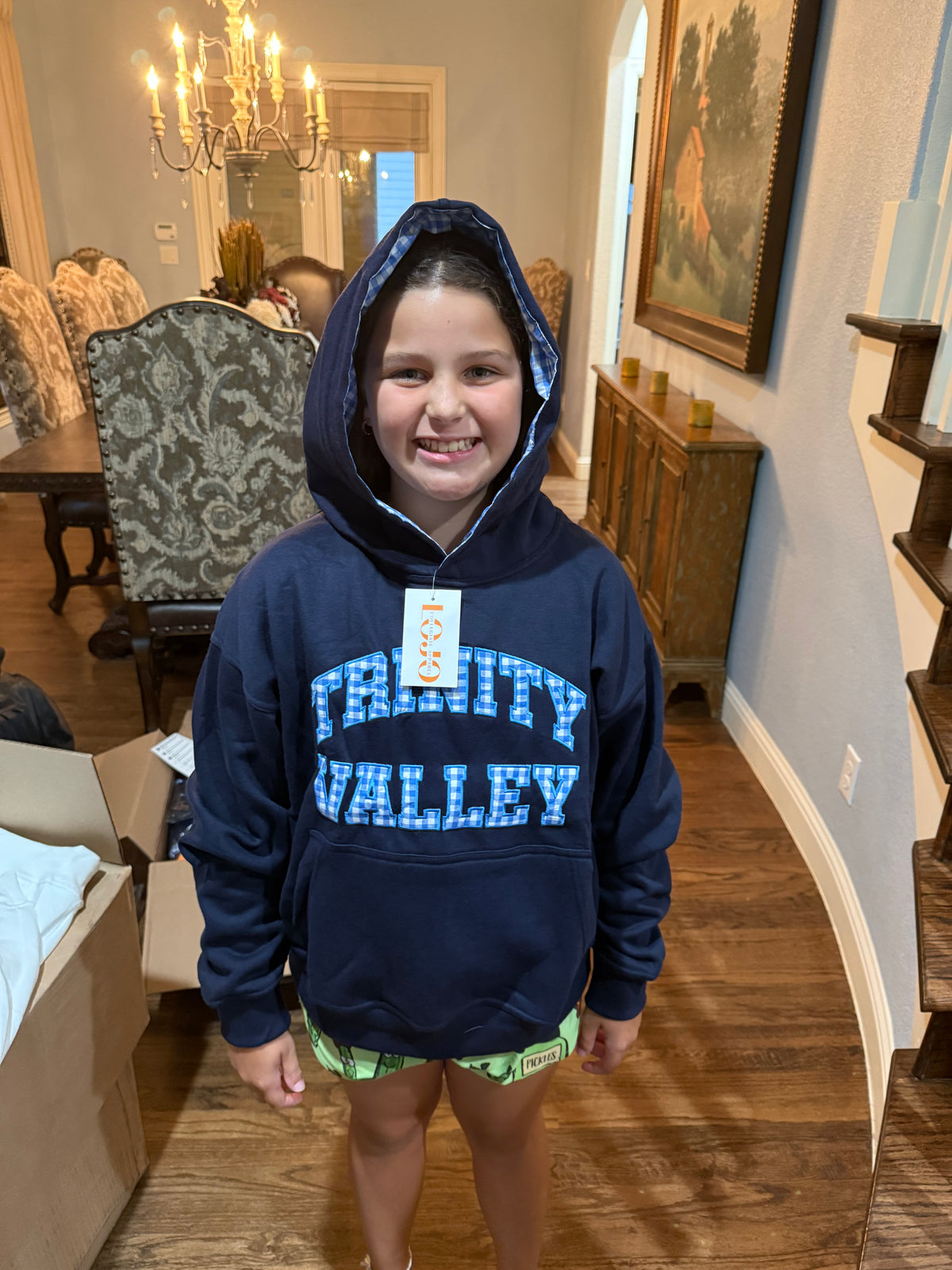 Navy Gingham Hoodie Sweatshirt