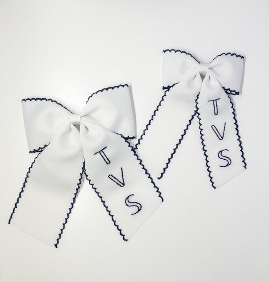 Preorder Hairbow - White with Navy Moonstitch TVS